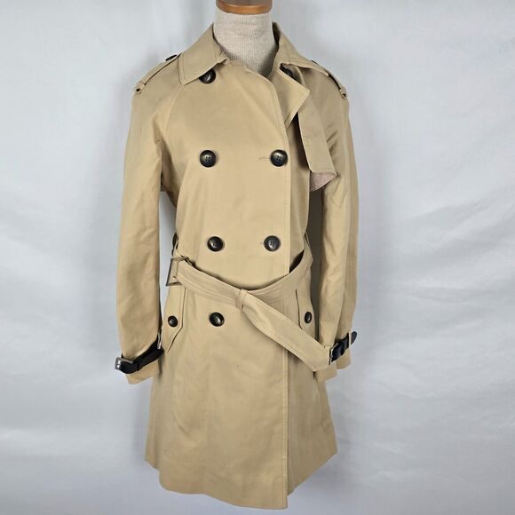 Topshop Trench Coat Women's 4 Beige Tan Button Closure Belted Cuffed Collar NWOT - Picture 1 of 15